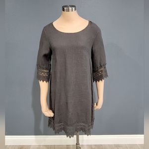 Nwt STELLA ROSE Gray Linen Crochet Lace Trim Shift Dress S